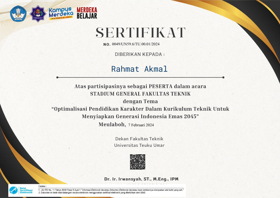 Sertifikat Stadium General Fakultas Teknik 